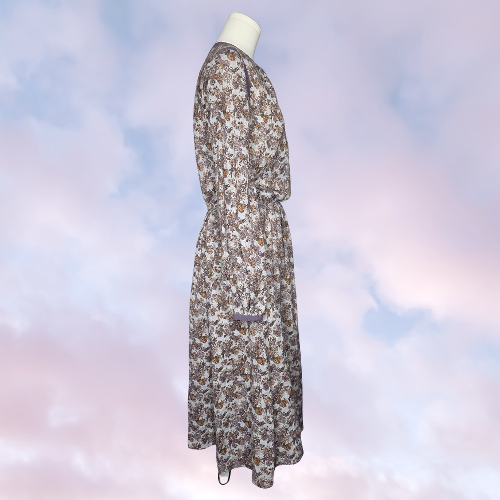 Vtg 50s Handmade Lavender and Blue Floral Sheer Balloon Sleeve Retro Midi Dress - Picture 4 of 7